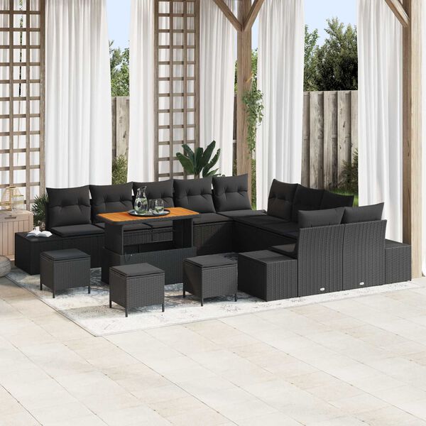 vidaXL Conjunto de Sof&aacute; de Jardim 14 pcs Preto Rattan Sint&eacute;tico