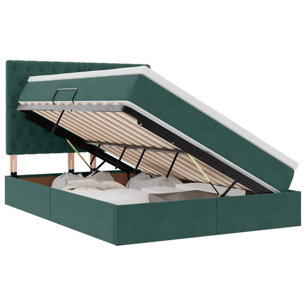 vidaXL Cama com arruma&ccedil;&atilde;o e LED Verde Escuro 140 x 190 cm Veludo