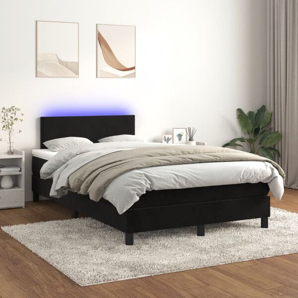 vidaXL Cama box spring c/ colch&atilde;o/LED 120x200 cm veludo preto