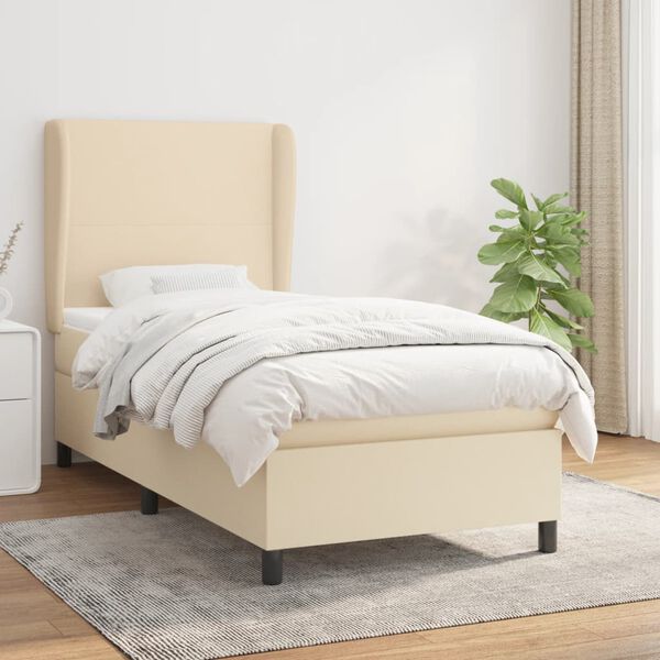 vidaXL Cama com molas/colch&atilde;o 90x200 cm tecido cor cr&egrave;me