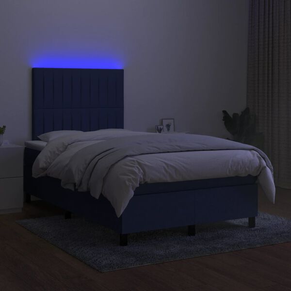 vidaXL Cama box spring c/ colch&atilde;o e LED 120x190 cm tecido azul
