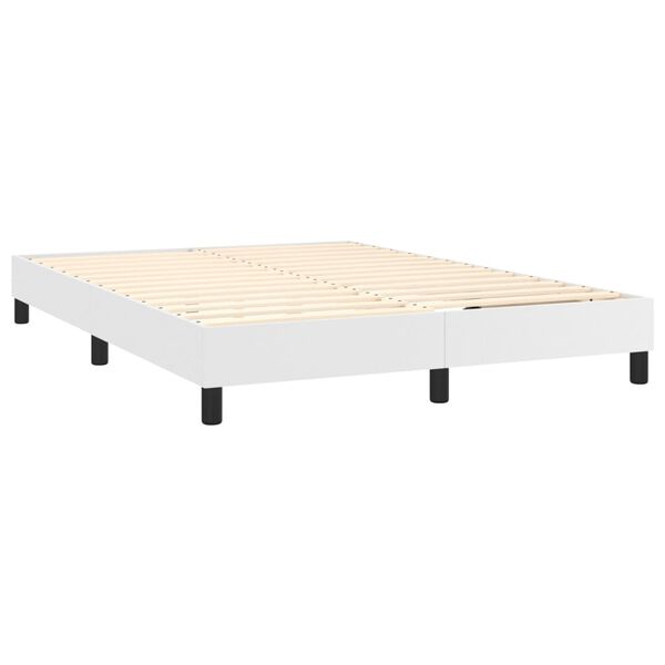 vidaXL Cama box spring c/colch&atilde;o/LED 140x190cm couro artificial branco