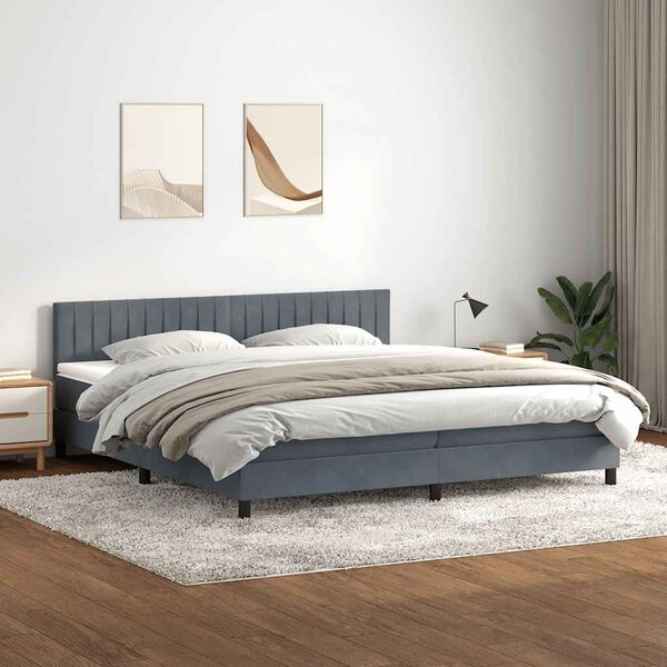 vidaXL Cama box spring c/ colch&atilde;o e LED 200x210 cm veludo cinzento-escuro