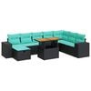vidaXL 9 pcs conjunto sof&aacute;s p/ jardim almofad&otilde;es vime PE/ac&aacute;cia preto