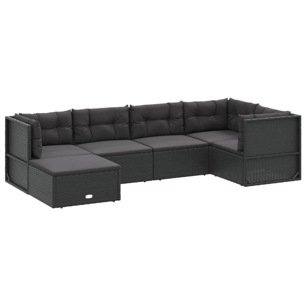 vidaXL 6 pcs conjunto lounge de jardim c/ almofadões vime PE preto