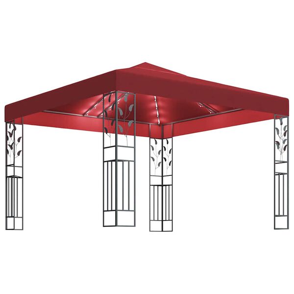 vidaXL Gazebo com cordões de luzes LED 3x3 m vermelho tinto
