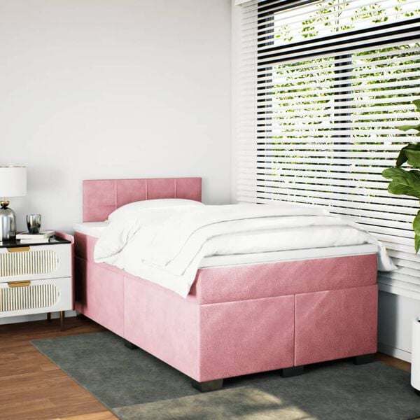 vidaXL Cama boxspring com colch&atilde;o 120x190 cm veludo rosa