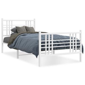 vidaXL Estrutura de cama com cabeceira e p&eacute;s 90x200 cm metal branco