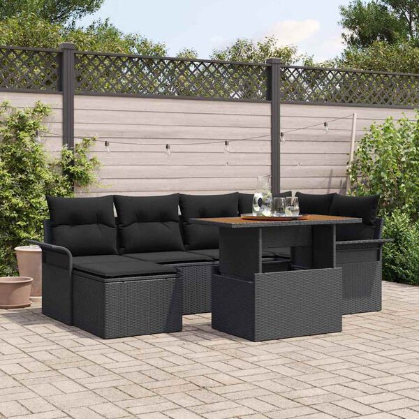 vidaXL Conjunto de Sof&aacute; de Jardim 7 pcs Preto Rattan Sint&eacute;tico