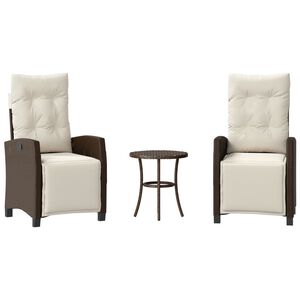 vidaXL 3 pcs conjunto bistr&ocirc; com almofad&otilde;es vime PE castanho