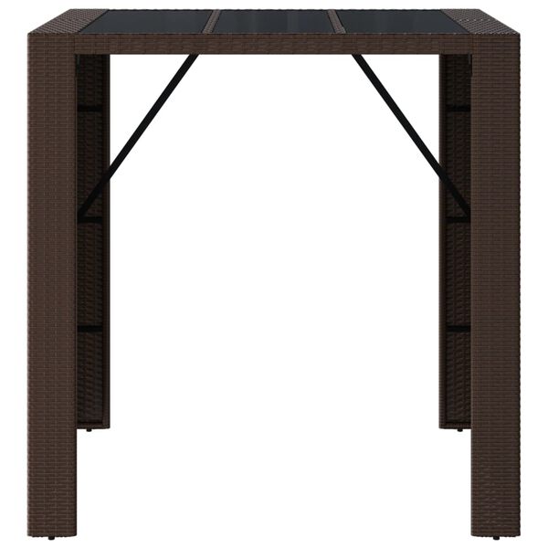 vidaXL Mesa de bar com tampo de vidro 105x80x110 cm vime PE castanho