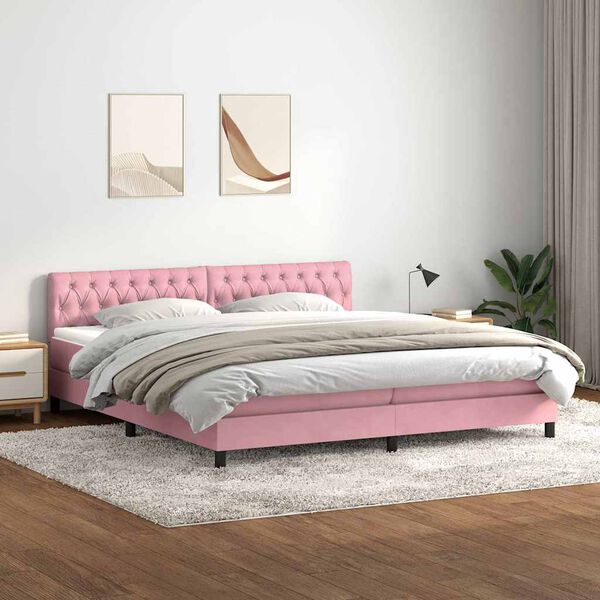 vidaXL Cama box spring c/ colch&atilde;o e LED rosa 180x220 cm veludo