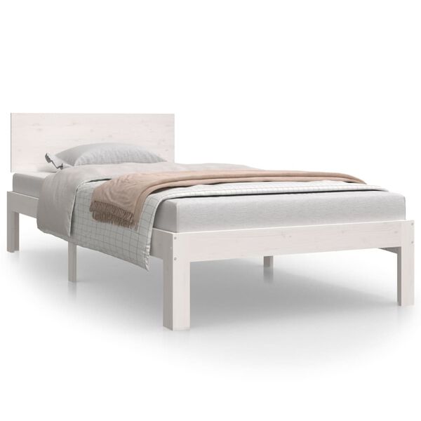 vidaXL Estrutura de cama 90x200 cm pinho maci&ccedil;o branco