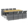 vidaXL 9 pcs conjunto jantar p/ jardim c/ almofad&otilde;es vime PE cinzento