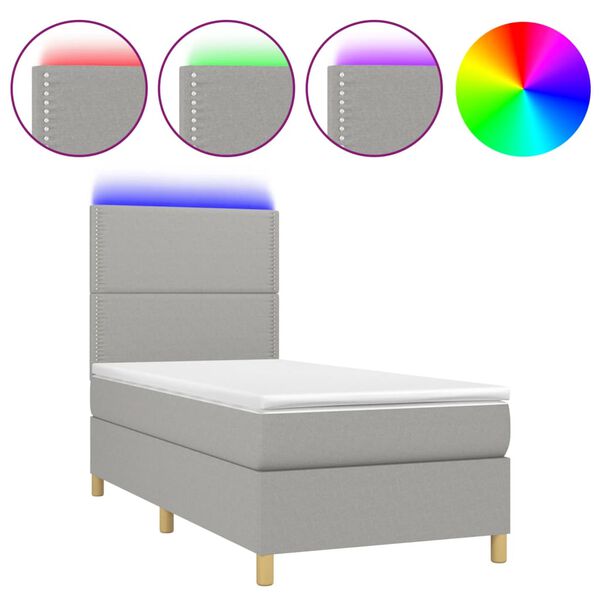 vidaXL Cama box spring c/ colch&atilde;o e LED 100x200 cm tecido cinza-claro
