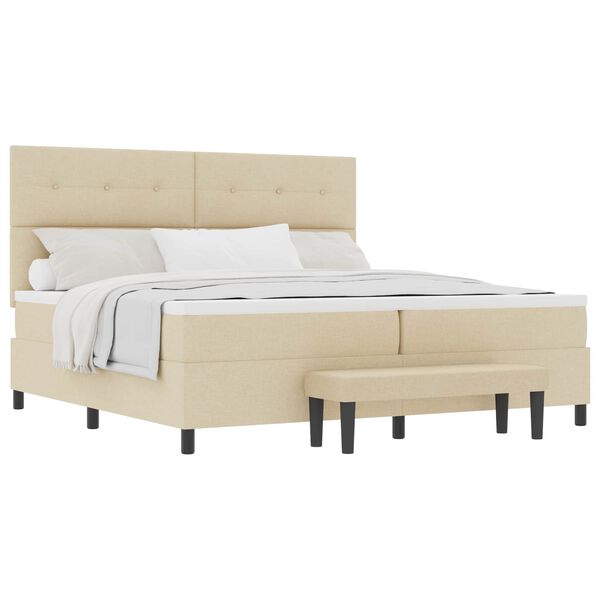 vidaXL Cama Box com colch&atilde;o com cabeceira Creme 200 x 200 cm tecido
