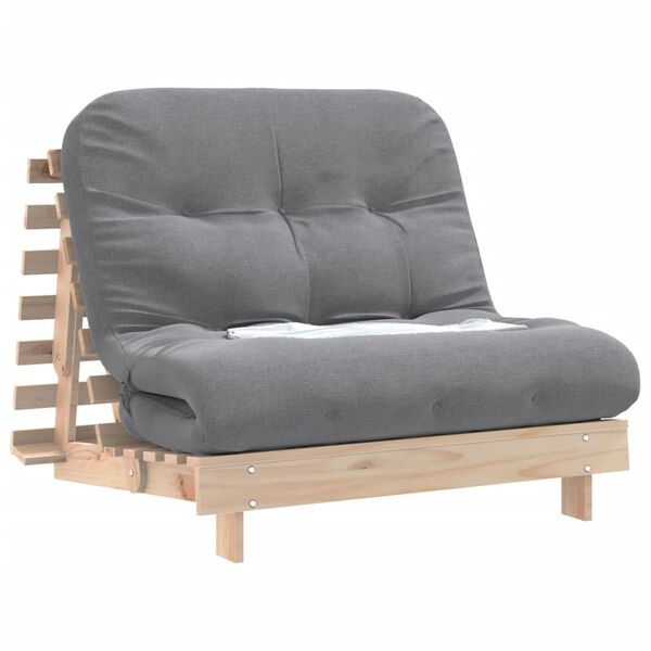 vidaXL Sof&aacute;-cama futon com colch&atilde;o 100x206x11 cm madeira pinho maci&ccedil;a