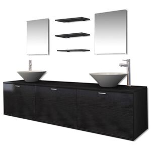 vidaXL Conjunto m&oacute;veis casa de banho 10 pcs + bacia com torneira preto