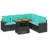 vidaXL 7 pcs conjunto de sof&aacute;s p/ jardim c/ almofad&otilde;es vime PE preto