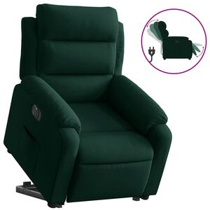 vidaXL Poltrona reclin&aacute;vel elevat&oacute;ria el&eacute;trica veludo verde-escuro