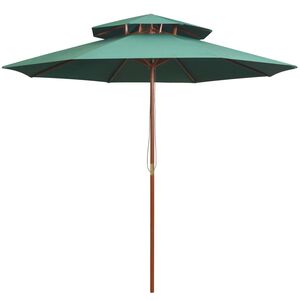 vidaXL Guarda-sol c/ 2 coberturas e mastro em madeira 270x270 cm verde