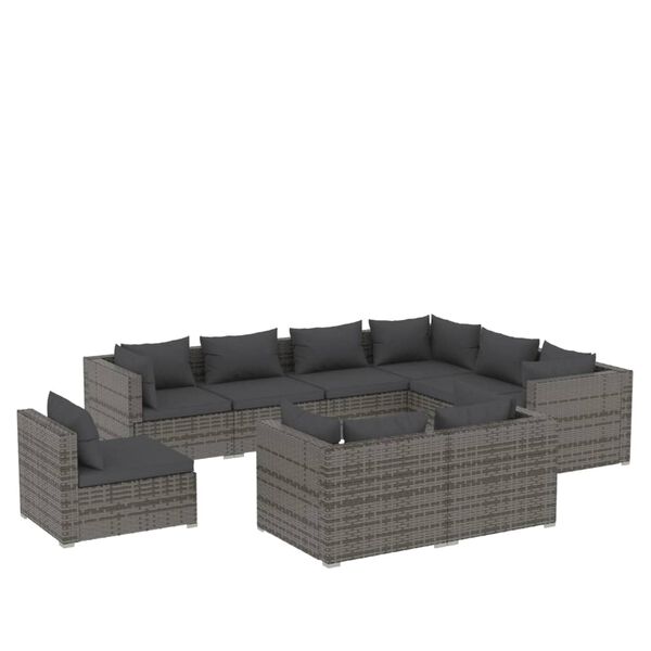 vidaXL 9 pcs conjunto lounge de jardim c/ almofad&otilde;es vime PE cinzento