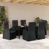 vidaXL Conjunto de Jantar para Jardim com almofada 7 pcs Preto vime PE