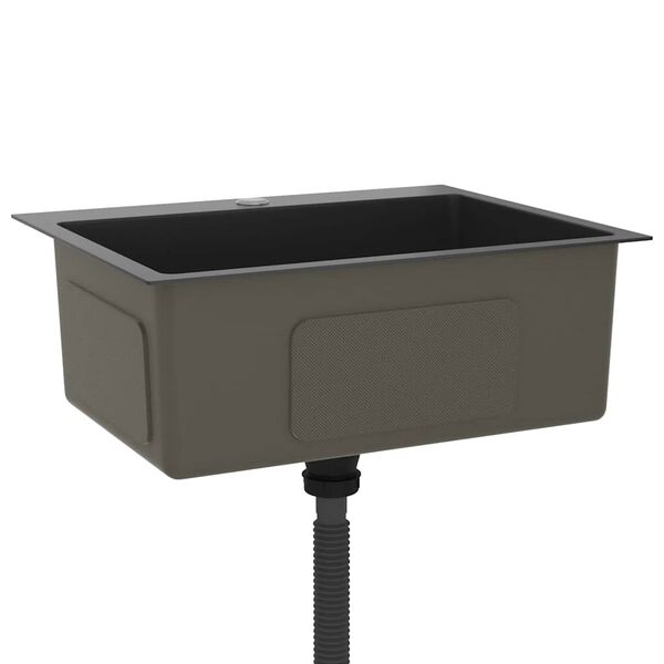 vidaXL Lava-louça de cozinha artesanal aço inoxidável preto