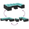 vidaXL 10 pcs conjunto sof&aacute;s de jardim c/ almofad&otilde;es vime PE preto