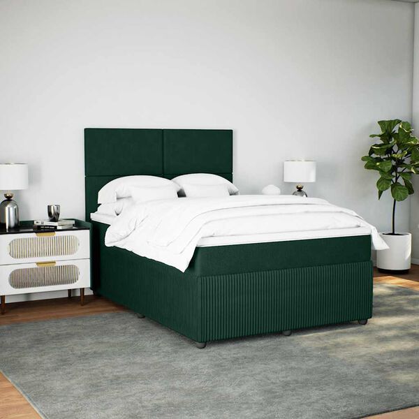 vidaXL Cama com molas/colch&atilde;o 140x200 cm veludo verde-escuro
