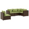 vidaXL 5 pcs conjunto lounge jardim c/ almofad&otilde;es vime PE castanho