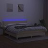 vidaXL Cama box spring c/ colch&atilde;o e LED 180x200 cm tecido cor creme