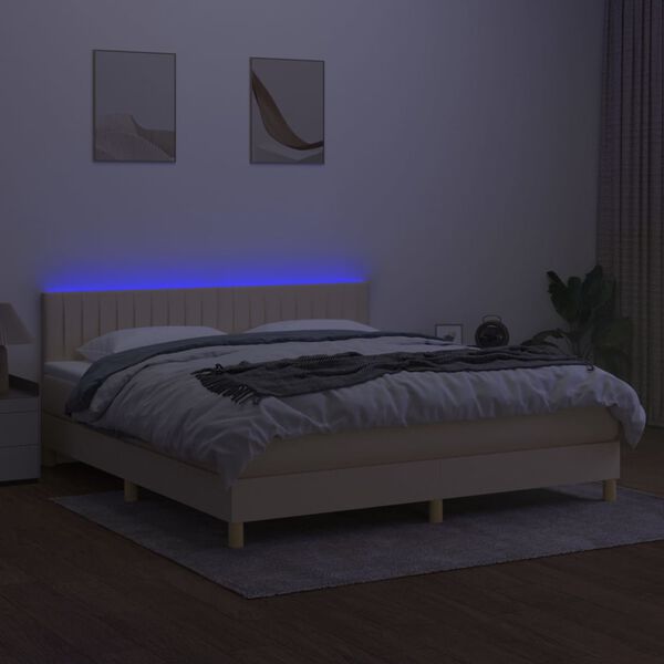 vidaXL Cama box spring c/ colch&atilde;o e LED 180x200 cm tecido cor creme