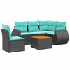 vidaXL Conjunto de sof&aacute; de jardim com 6 pe&ccedil;as e almofadas em rattan sint&eacute;tico preto