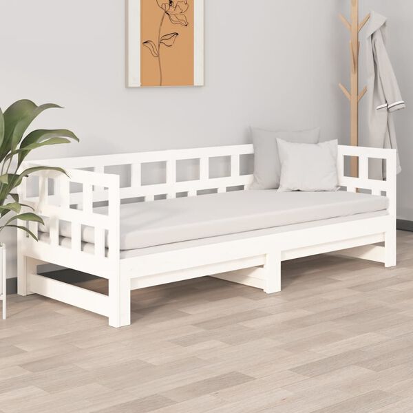 vidaXL Estrutura sof&aacute;-cama de puxar 2x(80x200) cm pinho maci&ccedil;o branco