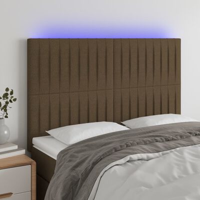 vidaXL Cabeceira de cama c/ luzes LED tecido 144x5x118/128cm castanho