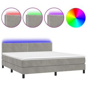 vidaXL Cama box spring c/ colch&atilde;o/LED 160x200 cm veludo cinzento-claro