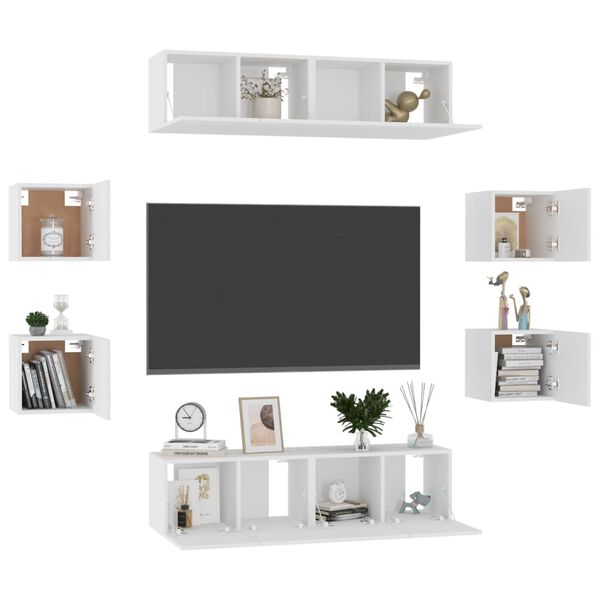 vidaXL 8 pcs conjunto de m&oacute;veis de TV contraplacado branco