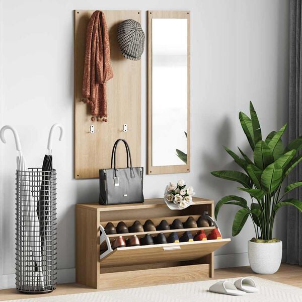 vidaXL Conjunto de sapateira 3 em 1 em carvalho Sonoma e madeira projetada