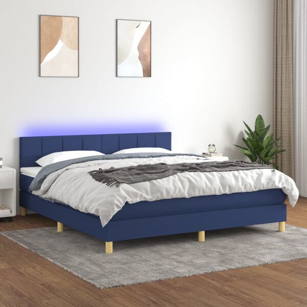 vidaXL Cama box spring c/ colch&atilde;o e LED 160x200 cm tecido azul