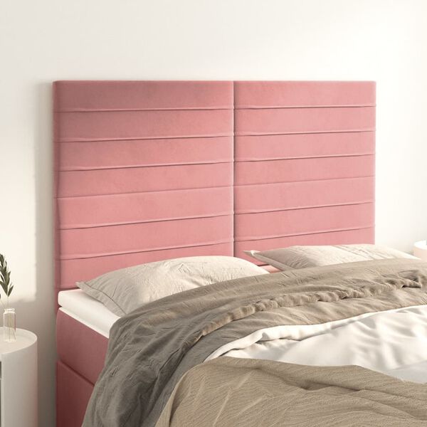 vidaXL Cabeceira Rosa 144x5x118/128 cm Veludo