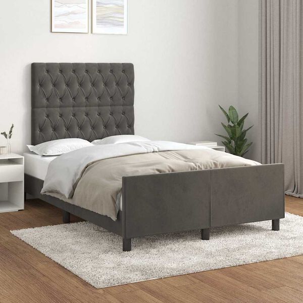 vidaXL Estrutura de cama sem colch&atilde;o 120x190 cm Veludo cinza escuro