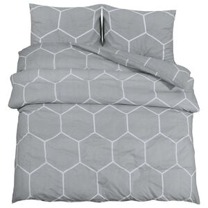 vidaXL Conjunto de capa de edred&atilde;o 200x200 cm algod&atilde;o cinzento e branco