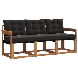 vidaXL Conjunto de Sof&aacute;s para Exterior 3 pcs Natural e Preto