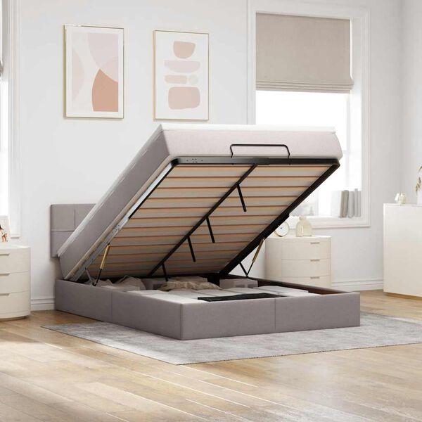 vidaXL Cama Otomana com Colch&atilde;o & LEDs Taupe 140x200 cm Tecido