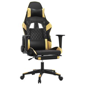 vidaXL Cadeira gaming c/ apoio pés couro artificial preto e dourado