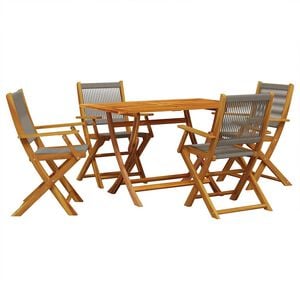 vidaXL 5 pcs conj. jantar p/ jardim polipropileno/madeira maci&ccedil;a cinza