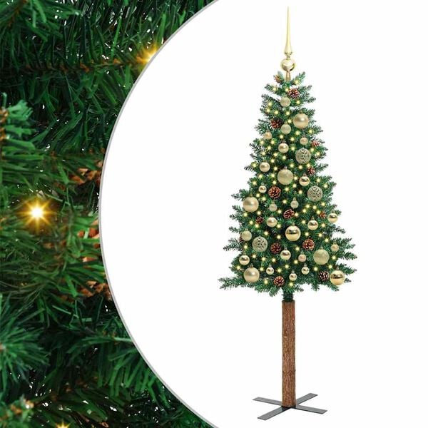 vidaXL Árvore de Natal Slim com 150 LEDs com suporte Verde 150 cm