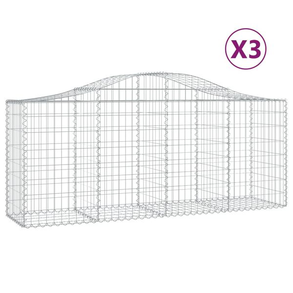 vidaXL Cestos gabi&atilde;o arqueados 3 pcs 200x50x80/100cm ferro galvanizado