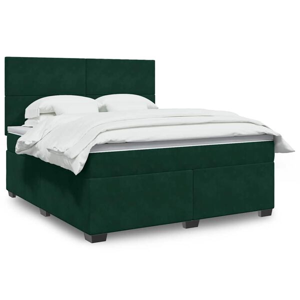 vidaXL Cama com molas/colch&atilde;o 180x200 cm veludo verde-escuro